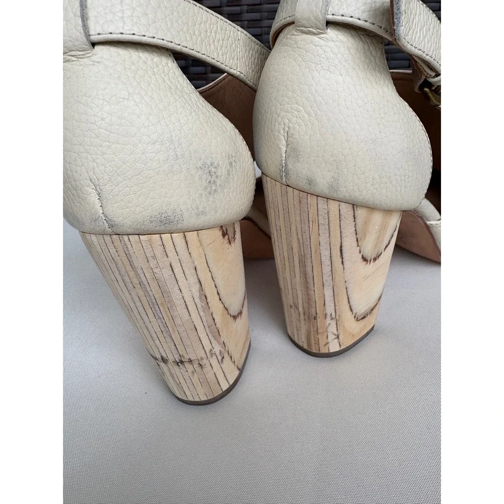 Fortress of Inca Adriana Block Heel Pump Women 38 Cream Leather‎ Cutout Boho